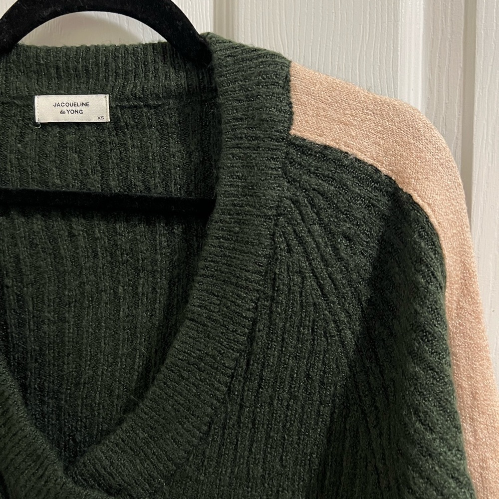 Khaki green v neck sweater with panel detail from ASOS